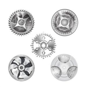 Set of five fance vector gears and cogs.