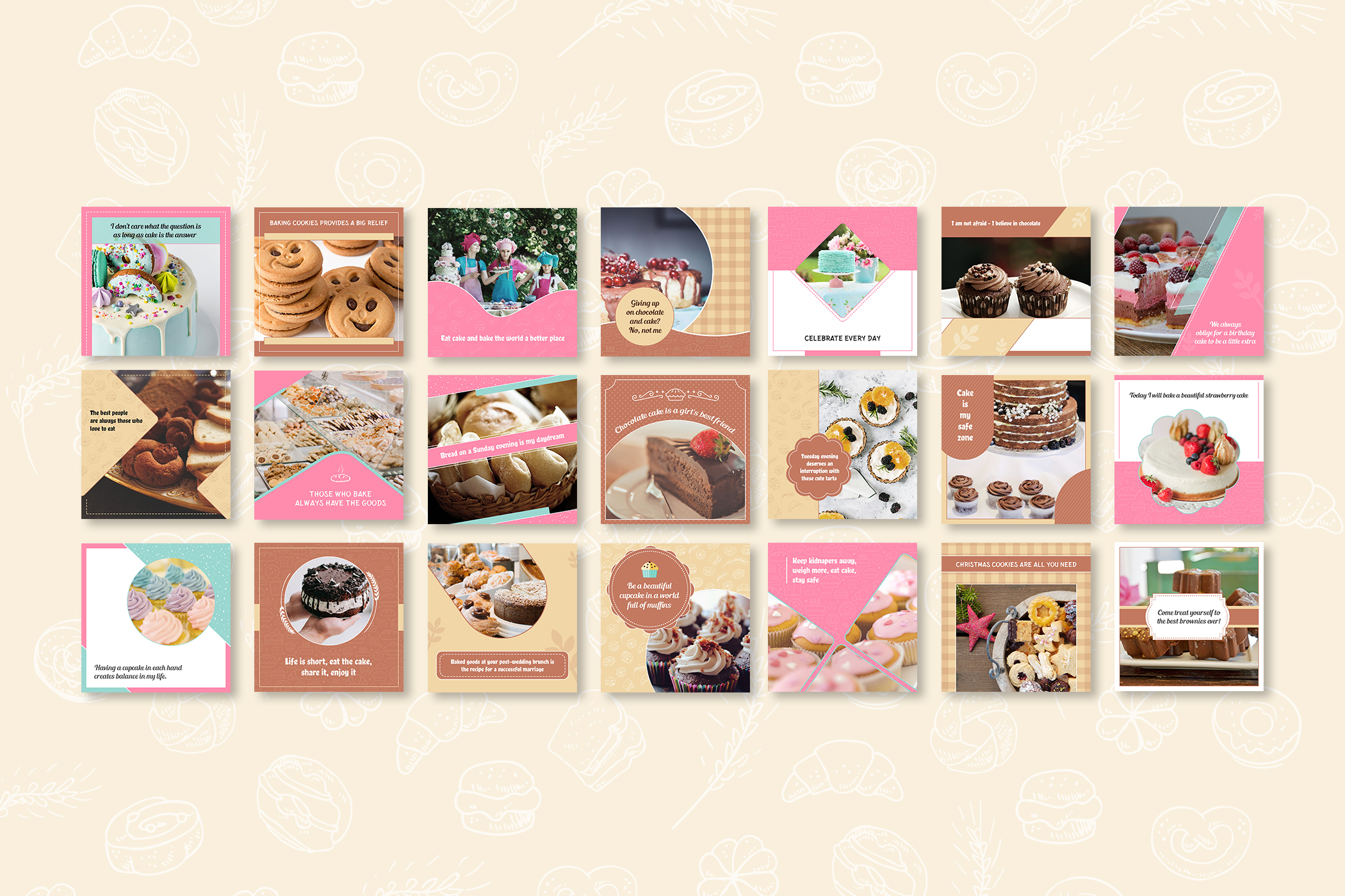 A collection of beautifully designed baking Social Media posts for Instagram.
